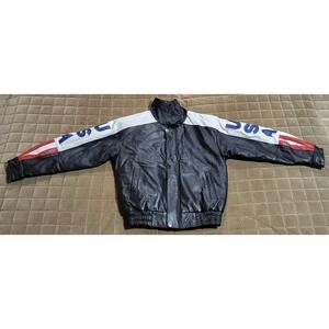 Oscar Piel American Flag Leather Jacket  Perfect Leather USA Mens Large VTG